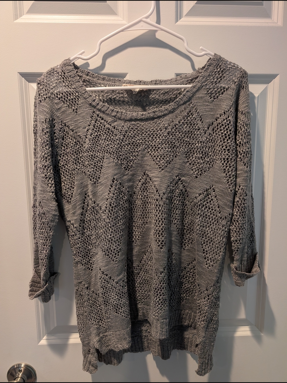 Pink Republic Gray Open-Weave Chevron Scoop Neck Sweater